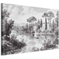 Taulu Artgeist Black and White Vintage Landscape Retro View of a Pond with a Boat, eri vaihtoehtoja