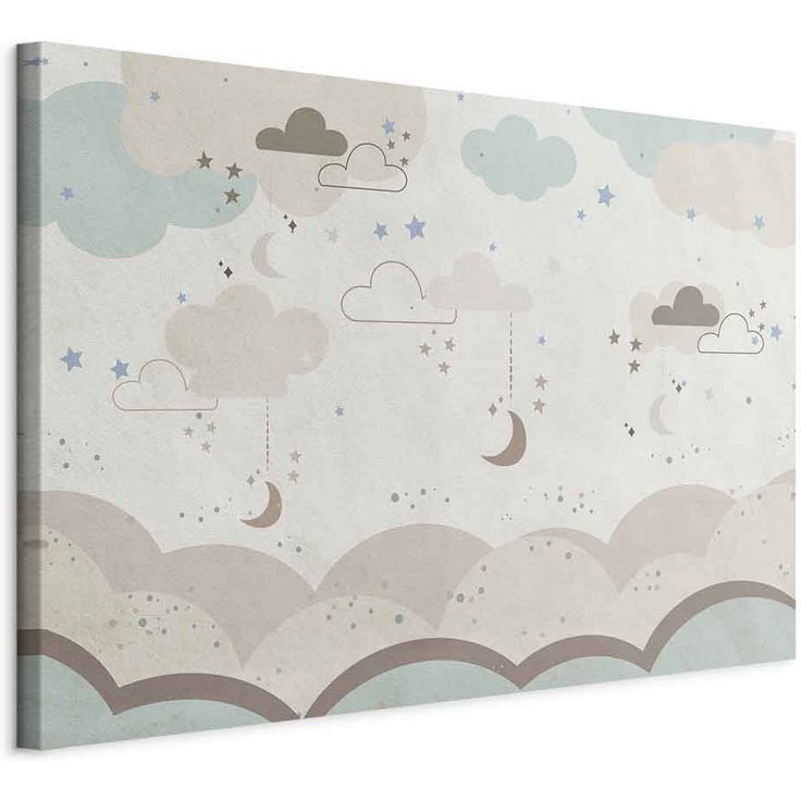 CONFIGURABLE PÄÄTUOTE - Taulu - Cloudy Night Sky - Moons in Brown and Beige Hues Among Clouds and Numerous Little Stars on a Light Background 41109