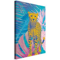 Taulu Artgeist Exotic Leopard - Colorful Portrait of a Cheetah Against Tropical Leaves, eri vaihtoehtoja