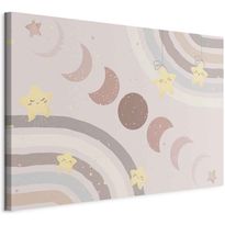 Taulu Artgeist Joyful Sky - Yellow Cheerful Stars with a Rainbow Against the Phases of the Moon in a Light Beige Sky Hue, eri vaihtoehtoja