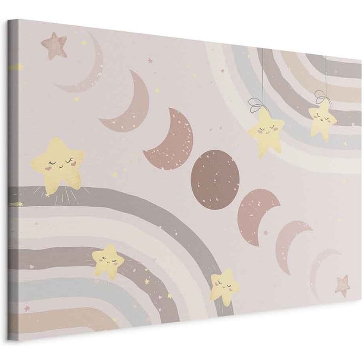 CONFIGURABLE PÄÄTUOTE - Taulu - Joyful Sky - Yellow Cheerful Stars with a Rainbow Against the Phases of the Moon in a Light Beige Sky Hue 36457