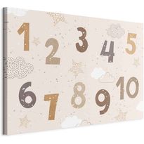 Taulu Artgeist Jumping Numbers - Numbers in a Subdued Beige-Brown Hue Among Snowflakes Stars and Clouds, eri vaihtoehtoja
