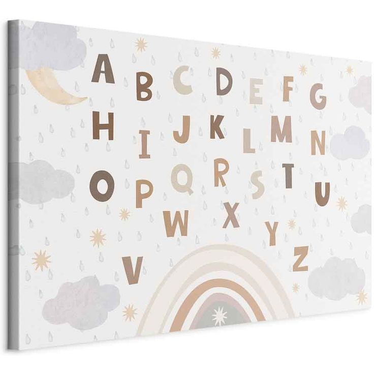 CONFIGURABLE PÄÄTUOTE - Taulu - Letters Above the Rainbow - Letters Among Streams of Rain and Clouds with a Rainbow Moon and Stars on a Light Background 36600