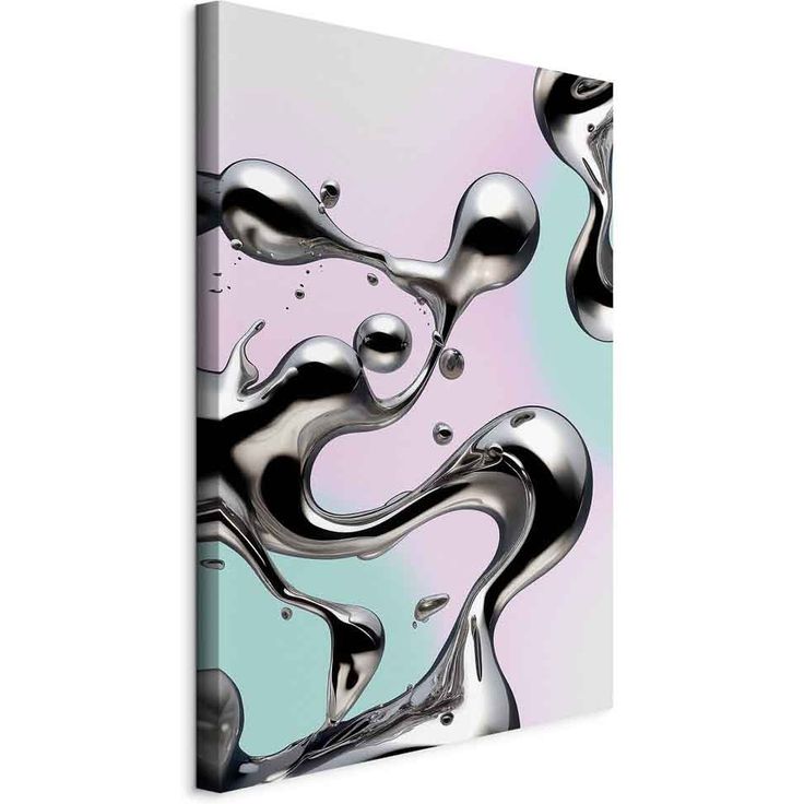 CONFIGURABLE PÄÄTUOTE - Taulu - Metallic Fluidity - Abstract Silver Forms on a Mint-Purple Background 28919