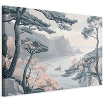 Taulu Artgeist Mountainous Coast with Trees and Rocks in Light Pastel Blues, eri vaihtoehtoja