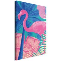Taulu Artgeist Pink Flamingo - Abstract Flamingo Against Palms and Ice Cubes, eri vaihtoehtoja