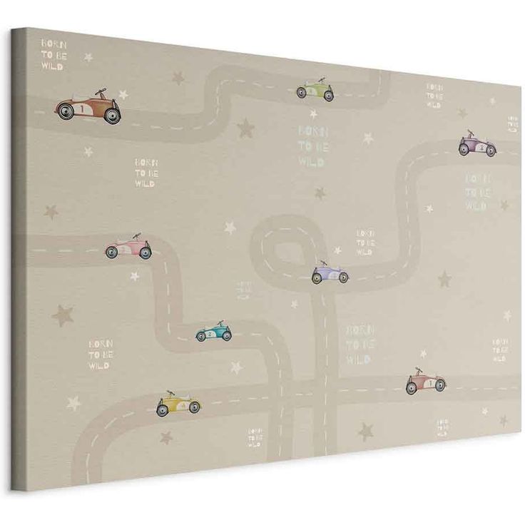 CONFIGURABLE PÄÄTUOTE - Taulu - Race - Colorful Cars on a Road on a Beige Background with Inscriptions 38796