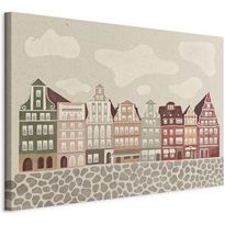 Taulu Artgeist Salt Square - Colorful Illustrated Townhouses Against a Cloudy Sky Background, eri vaihtoehtoja