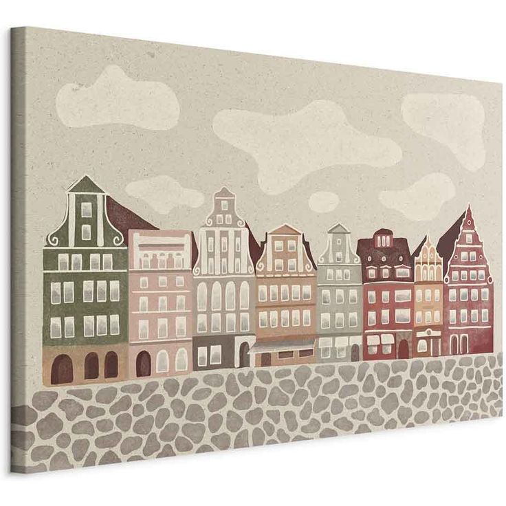 CONFIGURABLE PÄÄTUOTE - Taulu - Salt Square - Colorful Illustrated Townhouses Against a Cloudy Sky Background 14493