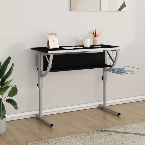 Askartelupöytä 110x53x(58-87) cm tekninen puu/teräs musta/harmaa