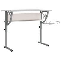 Askartelupöytä valkoharmaa 110x53x(58-87) cm tekninen puu/teräs (40928)