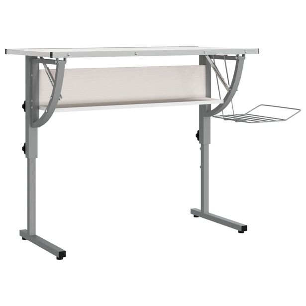 Askartelupöytä valkoharmaa 110x53x(58-87) cm tekninen puu/teräs (40928)