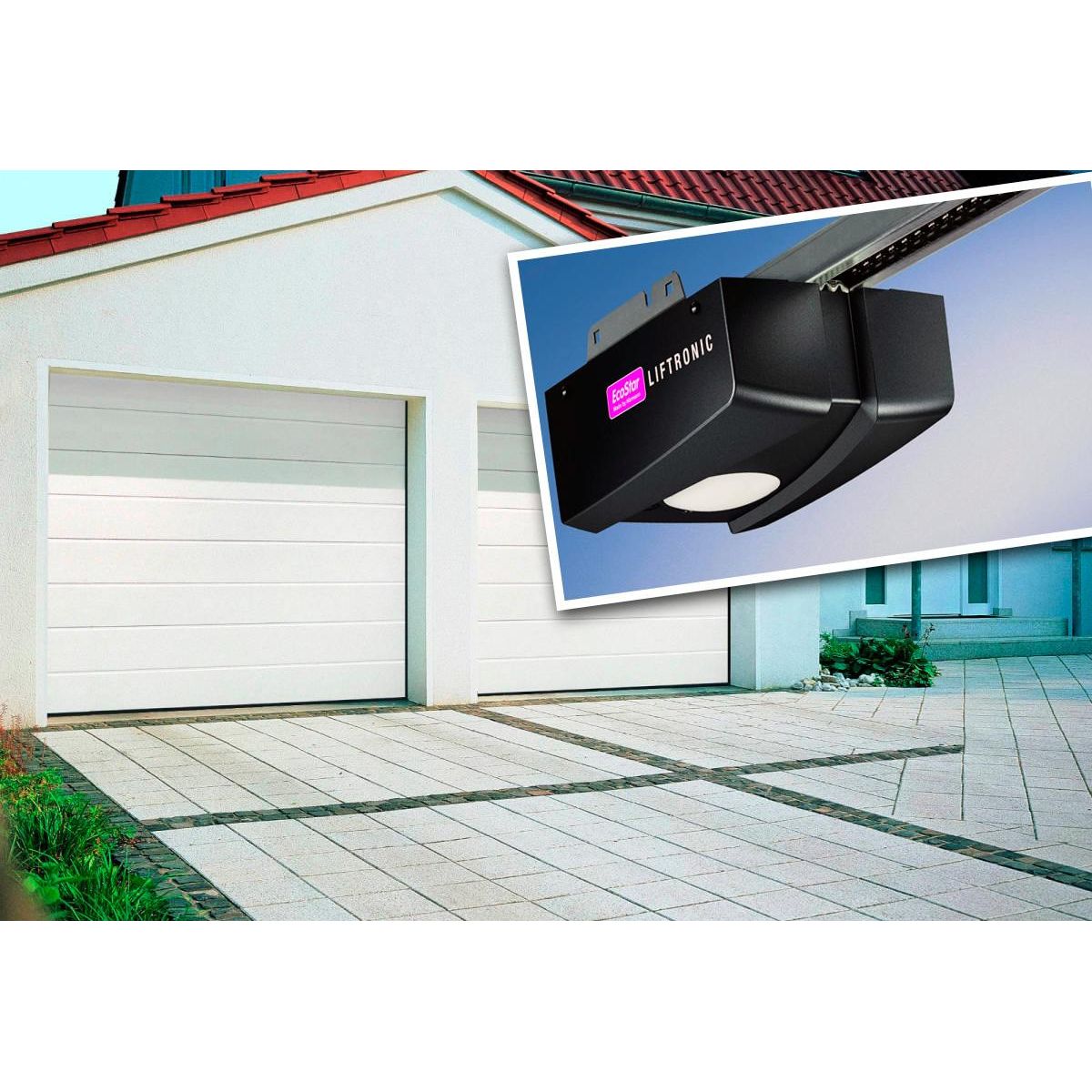 Autotallin nosto-ovi Isomatic Nordic 2375x2125mm vaakauritettu + avaaja Liftronic 500, valkoinen