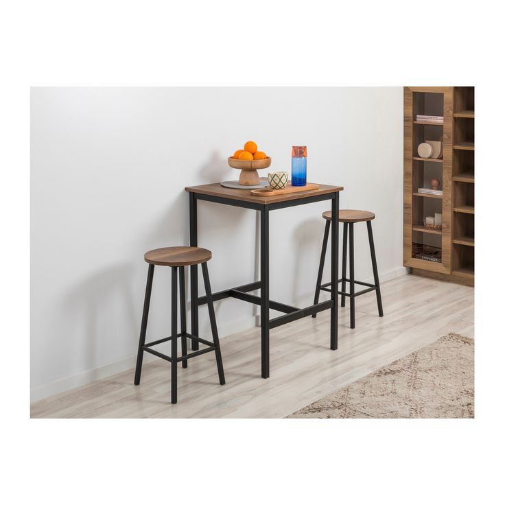 Baarikalustesetti Linento Furniture Mola 60, musta, 3-osainen