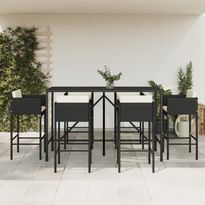 Baarisarja ulos tyynyillä musta polyrottinki, 7 osaa