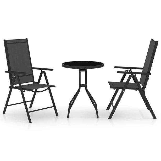 bistrokalusteryhmä alumiini ja textilene musta, 3 osaa