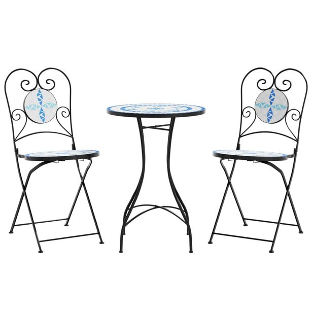 bistropöytäsarja Mosaiikki sinivalkoinen rauta ja keramiikka (16353)