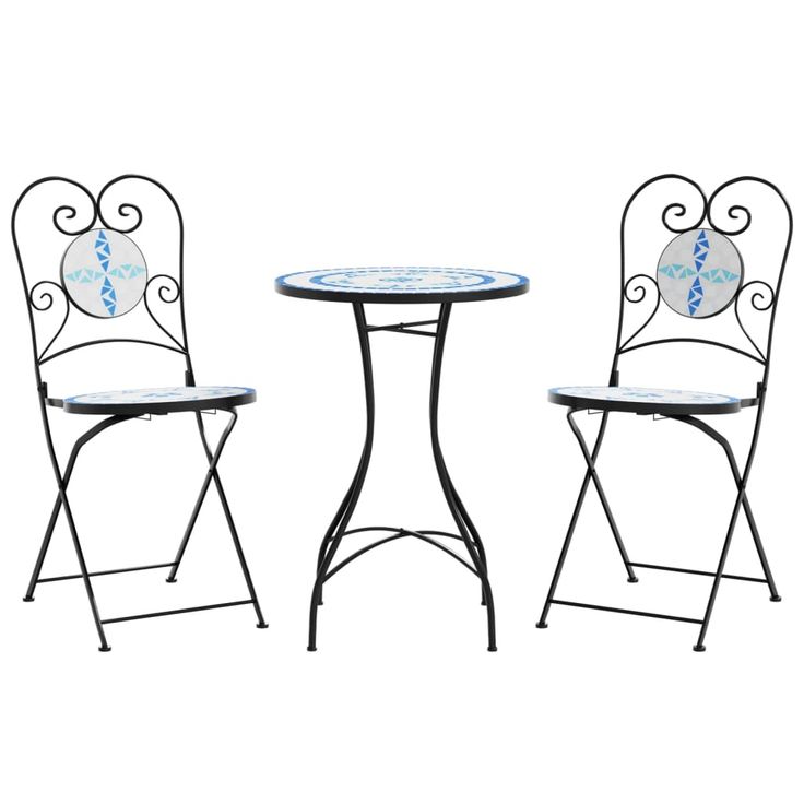 bistropöytäsarja Mosaiikki sinivalkoinen rauta ja keramiikka (16353)
