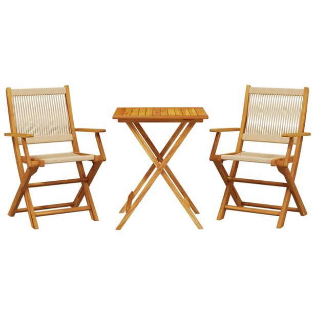 Bistrosarja 3-osainen beige polypropeeni ja täysi akasiapuu (81807)