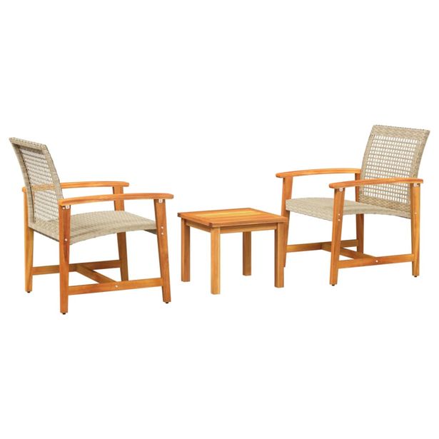 Bistrosarja 3-osainen beige polyrottinki ja akasiapuu (67603)