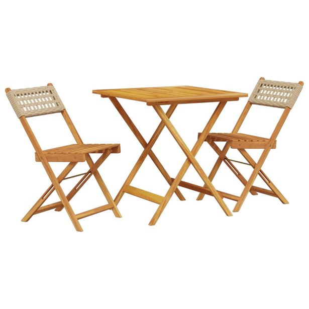 Bistrosarja 3-osainen beige polyrottinki ja täysi akasiapuu (81864)