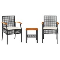 Bistrosarja 3-osainen tyynyillä musta polyrottinki akasiapuu (66259)