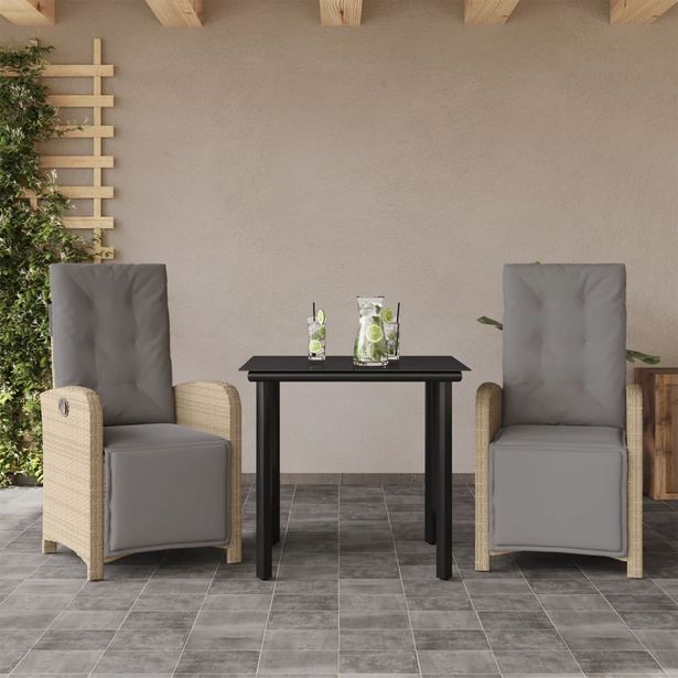 Bistrosarja pehmusteilla beige polyrottinki, 3 osaa