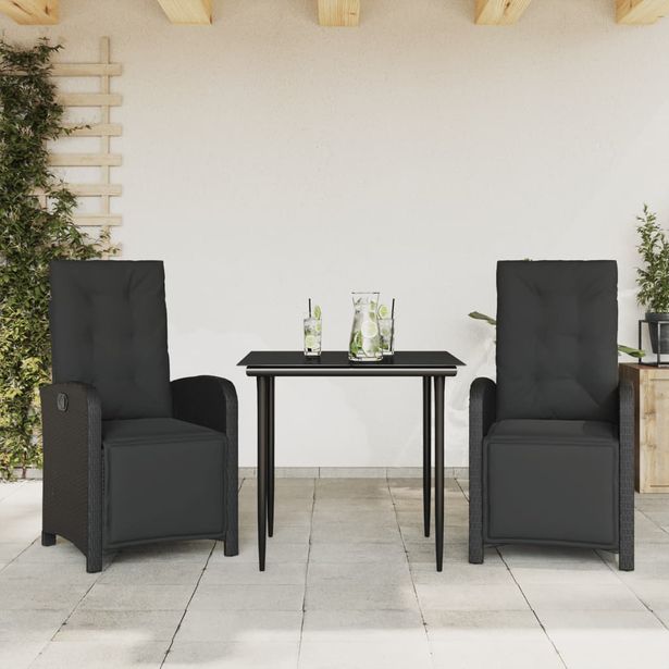 Bistrosarja pehmusteilla musta polyrottinki, 3-osainen