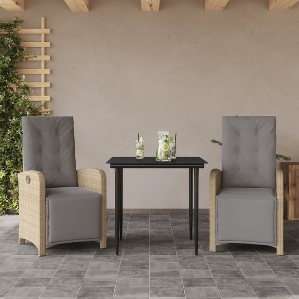 Bistrosarja tyynyillä beige polyrottinkia, 3 osaa