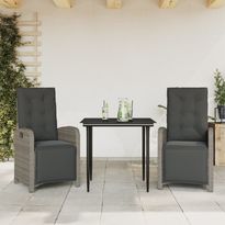 Bistrosarja tyynyillä harmaa polyrottinki, 3 osaa