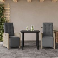 Bistrosarja tyynyillä vaaleanharmaa polyrottinki, 3 osaa