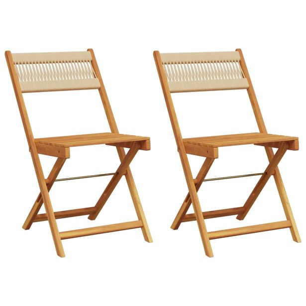 Bistrotuolit 2 kpl beige täysi akasiapuu ja köysi (67680)