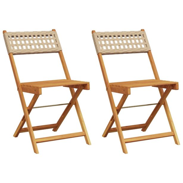 Bistrotuolit 2 kpl beige täysi akasiapuu ja polyrottinki (67677)