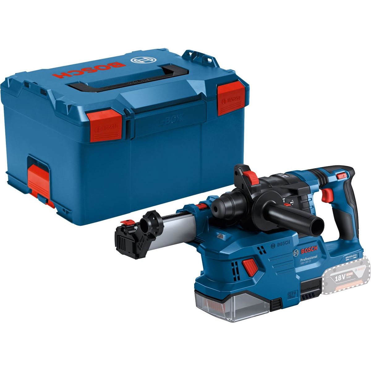 Akkuporavasara Bosch Professional GBH 18V-22 Solo, pölynpoistolla, 18V, ilman akkua + L-Boxx