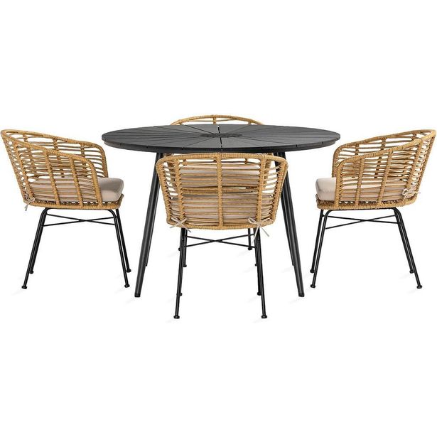 Ruokailuryhmä Roubai pyöreä 120cm + 4 Vadavi tuolia