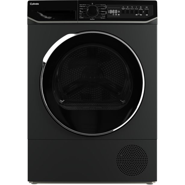 Lämpöpumppukuivausrumpu Cylinda TVP911G29BID, 60cm, antrasiitti, 9kg