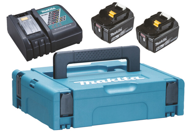 Akkupaketti Makita LXT 18V PowerPack, 2x5.0Ah ja DC18RC + Makpac