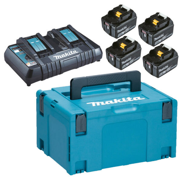 Akkupaketti Makita LXT 18V PowerPack, 4x5.0Ah ja DC18RD + Makpac