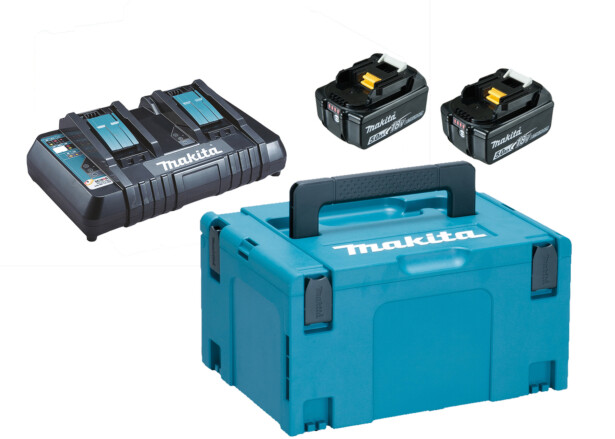 Akkupaketti Makita LXT 18V PowerPack, 2x5.0Ah ja DC18RD + Makpac