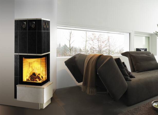 Takkasydän 55x55K, kulmamalli, luukku 510x579mm, 7kW