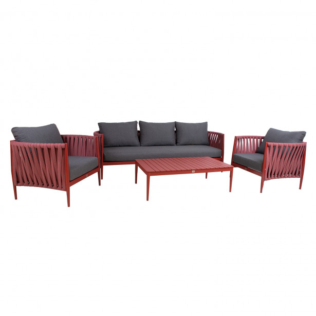 Oleskeluryhmä Home4you Bremen, sohva + 2 nojatuolia + sohvapöytä, punainen/harmaa