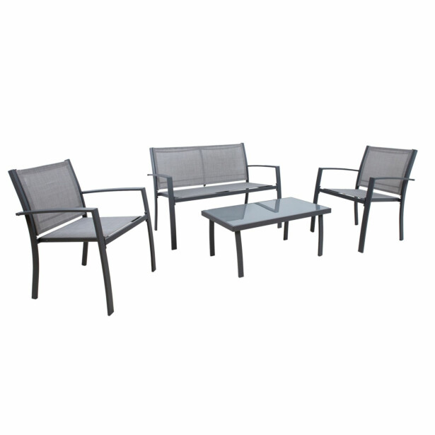 Oleskeluryhmä Home4You Cypress, penkki, pöytä, 2 tuolia, harmaa 