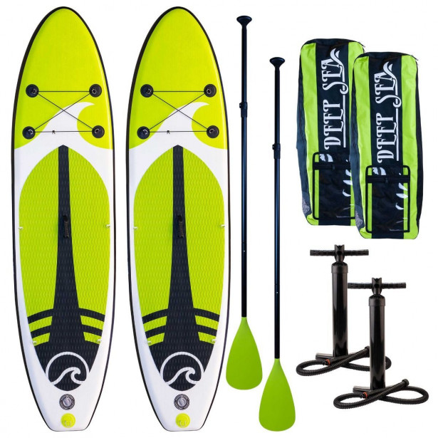 2x SUP-lautasetti Deep Sea Pro, ilmatäytteinen, 300cm, 15 PSI, limenvihreä