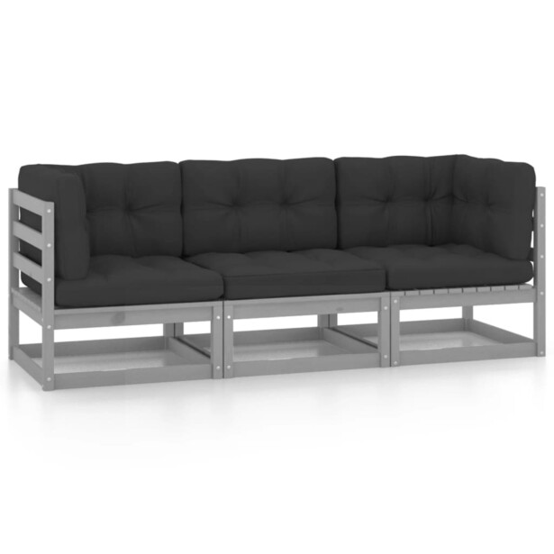 3-istuttava sohva ulos tyynyillä, mäntyä, harmaa/antrasiitti