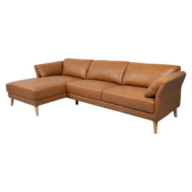 Kulmasohva Home4You Collins, 295x159cm, oikea, nahka, konjakinruskea 
