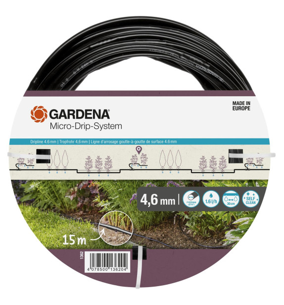 Laajennussarja Gardena Micro-Drip, kasvirivin kasteluun, 4.6mm 15m