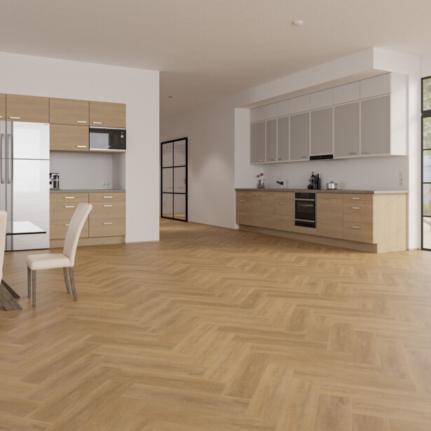 Vinyylilankku Check Floors Check One Herringbone 2072H Alteno Oak, vaaleanruskea