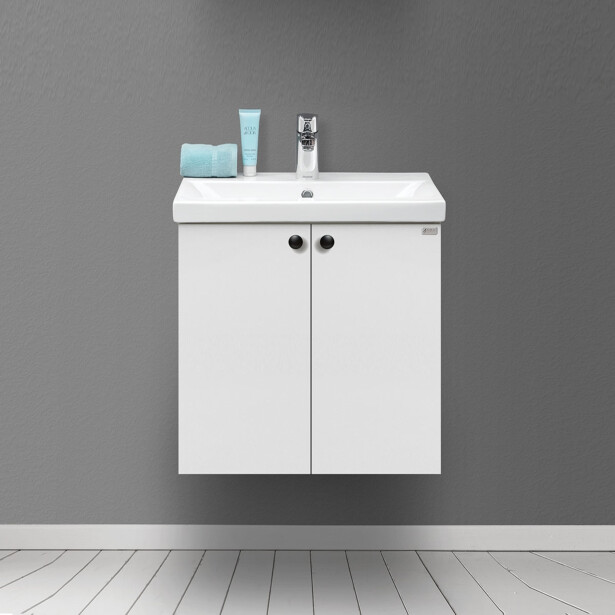 Allaskaappi 4AQUA Minimal, 495 mm, kaksi ovea, mattavalkoinen