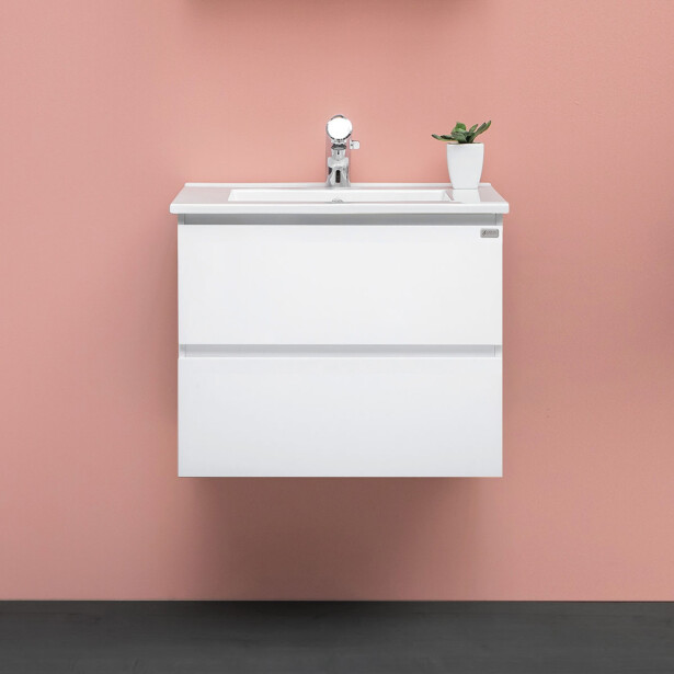 Allaslaatikosto 4AQUA Slim, 595 mm, 2 ltk, vedinlista, mattavalkoinen