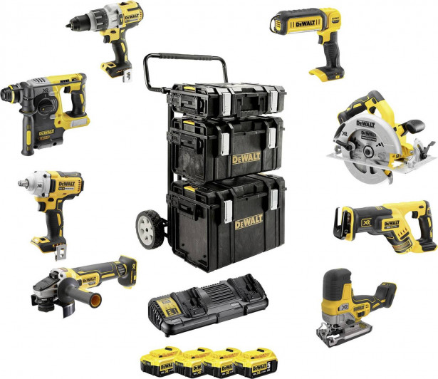 Akkukonesarja DeWalt XR DCK856P4, 18V, 8 konetta, 4x5.0Ah akuilla + TSTAK